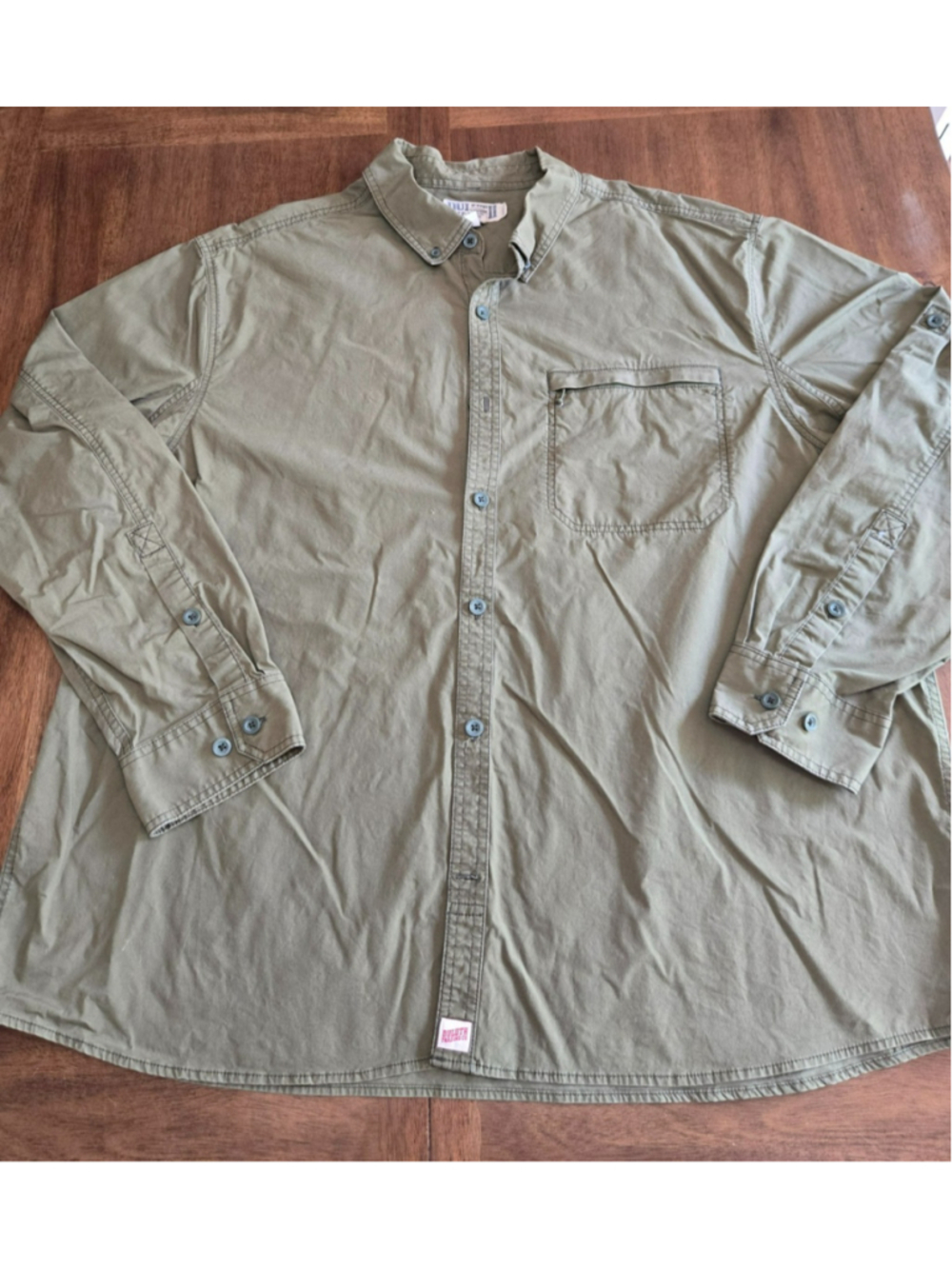 Duluth Trading Co Mens 2XL Olive Button Up Shirt Long Sleeve Stretch Outdoor
